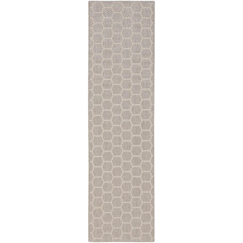 Nourison Reversible Indoor Outdoor Grey 2 ft. x 8 ft. Honeycomb Contemporary Runner Area Rug 974228