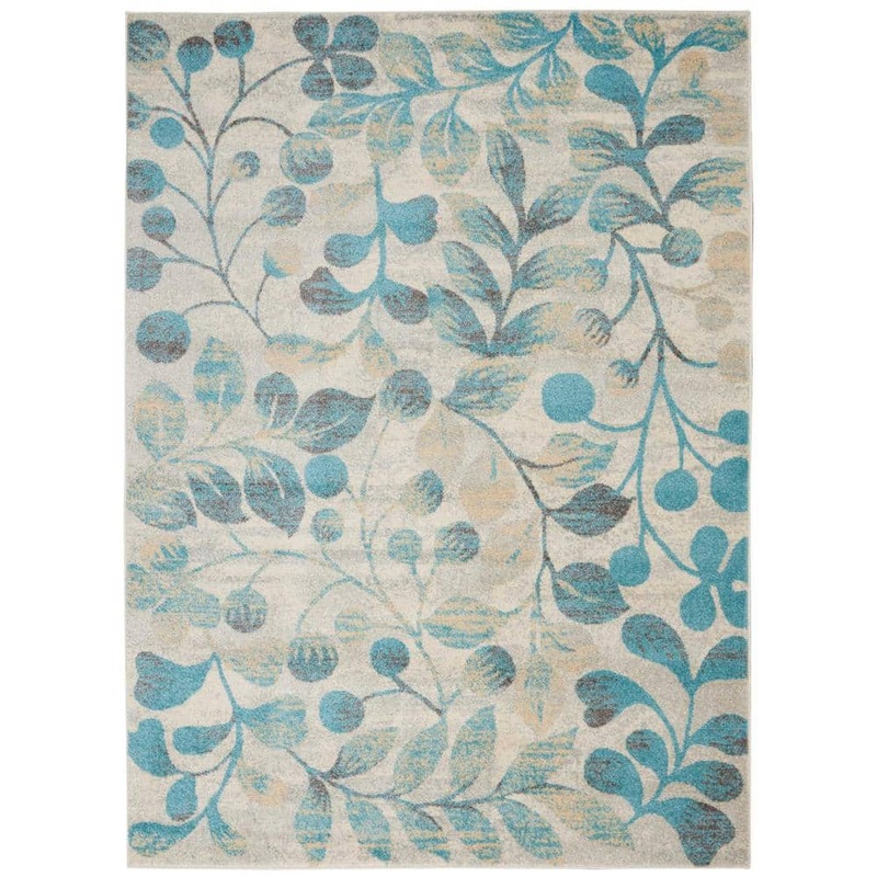 Nourison Tranquil Ivory/Turquoise 4 ft. x 6 ft. Floral Modern Area Rug 484222
