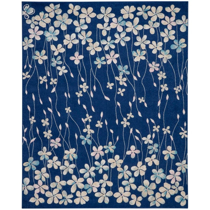 Nourison Tranquil Navy Blue 8 ft. x 10 ft. Floral Modern Area Rug 484475