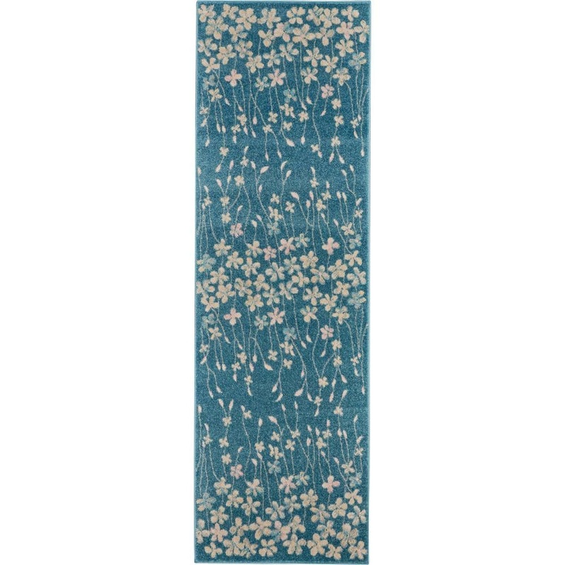Nourison Tranquil Turquoise 2 ft. x 7 ft. Floral Contemporary Kitchen Runner Area Rug 485823