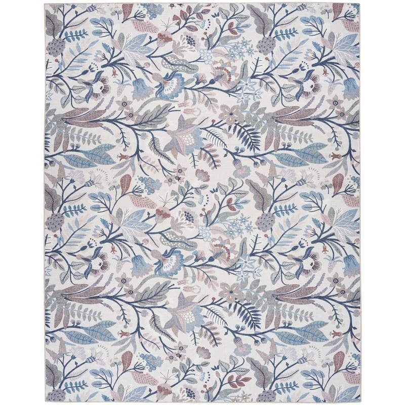 Nourison Washables Ivory Multicolor 5 ft. x 7 ft. Botanical Traditional Area Rug 912466