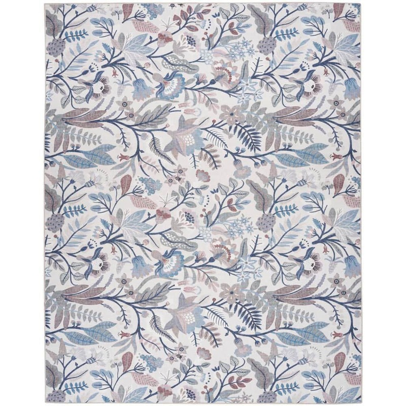 Nourison Washables Ivory Multicolor 6 ft. x 9 ft. Botanical Traditional Area Rug 912473