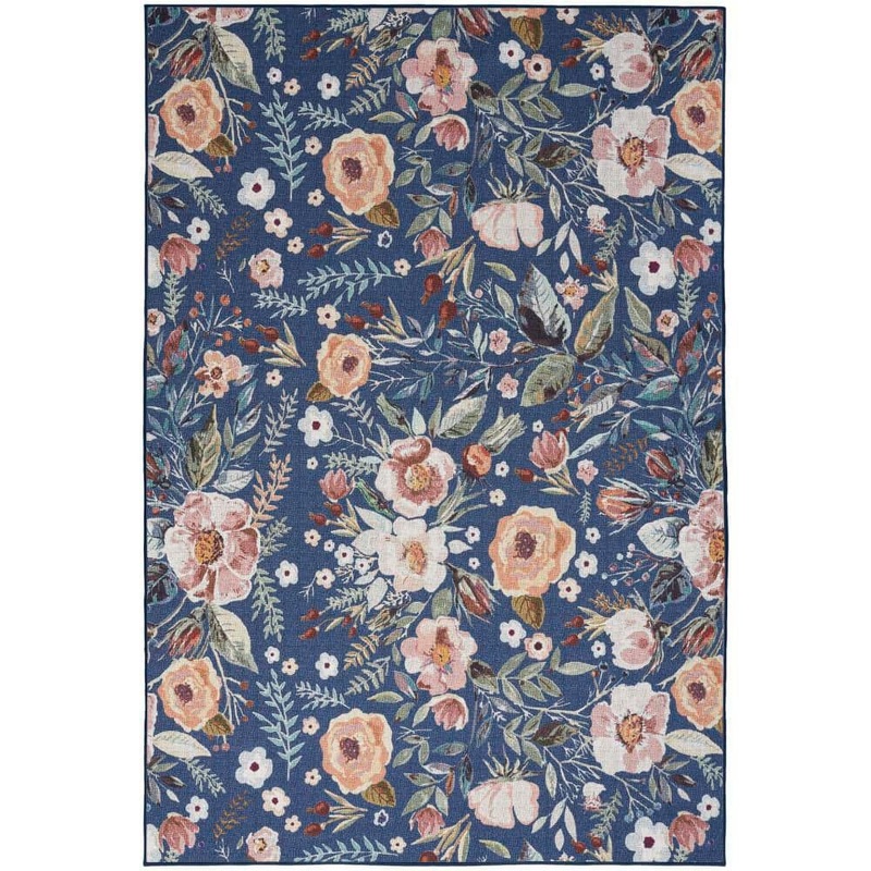 Nourison Washables Navy Multicolor 4 ft. x 6 ft. Botanical Traditional Area Rug 912206