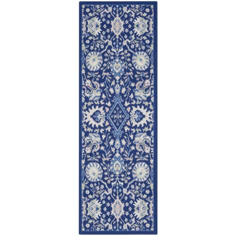 Nourison Whimsical Navy Multicolor 2 ft. x 8 ft. All-Over Design Traditional Kitchen Runner Area Rug 833242
