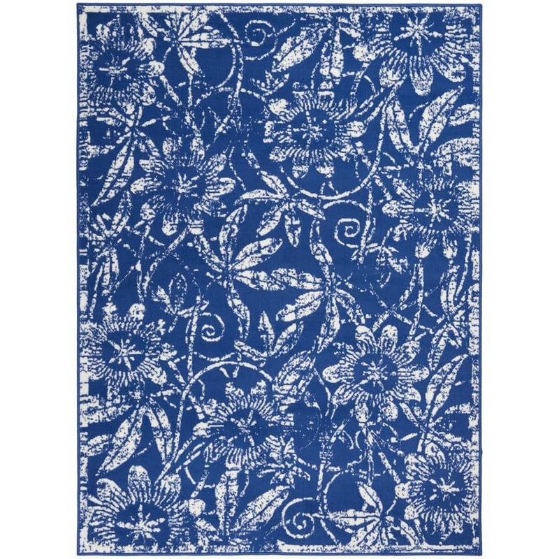 Nourison Whimsicle Navy 5 ft. x 7 ft. Floral Contemporary Area Rug 836199