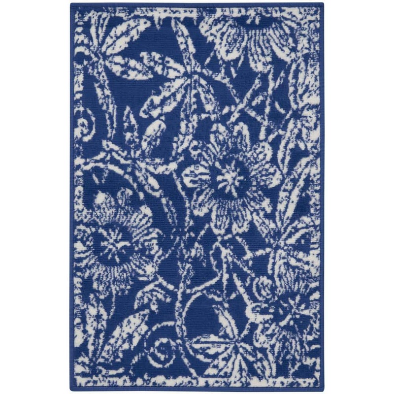 Nourison Whimsicle Navy  doormat 2 ft. x 3 ft. Floral Contemporary Kitchen Area Rug 835437