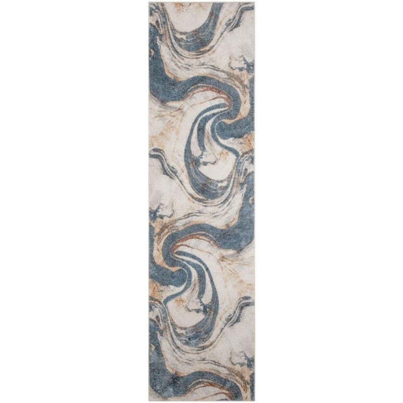 Nourison Astra Machine Washable Ivory Blue 2 ft. x 6 ft. Abstract Contemporary Runner Area Rug 977823