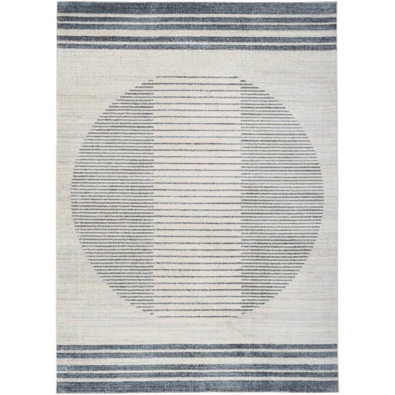 Nourison Astra Machine Washable Ivory Blue 4 ft. x 6 ft. Linear Contemporary Area Rug 119544
