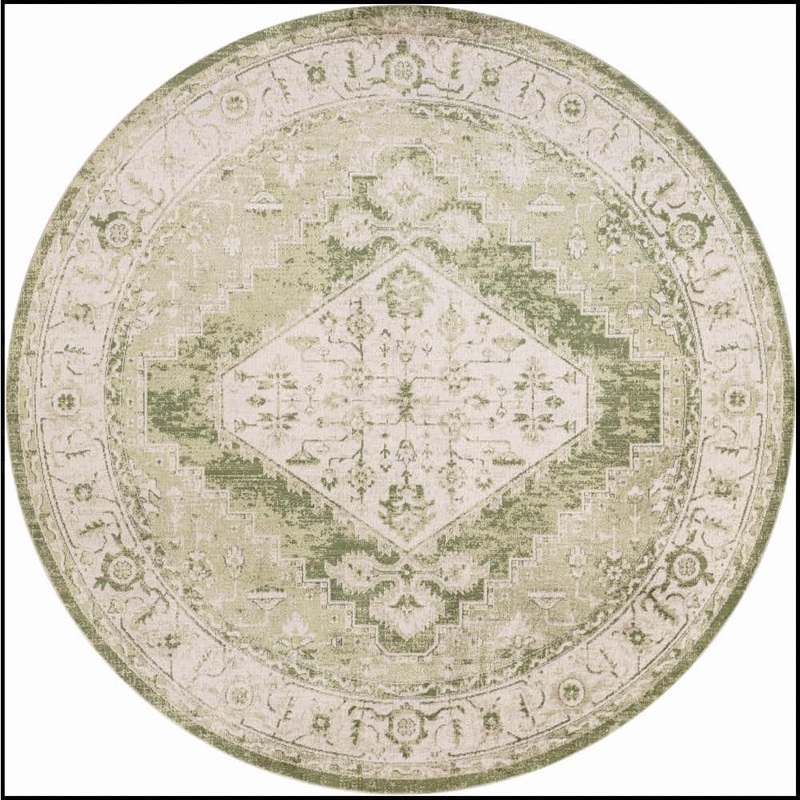 Nourison Astra Machine Washable Ivory Green 5 ft. x 5 ft. Center medallion Traditional Round Area Rug 964113