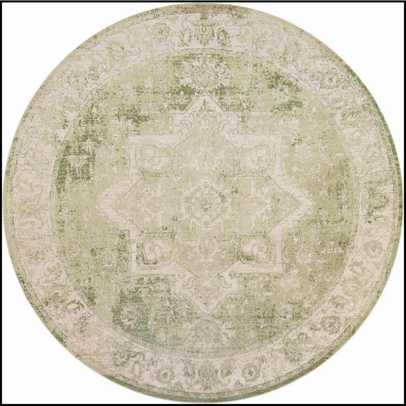 Nourison Astra Machine Washable Ivory Green 8 ft. x 8 ft. Center medallion Traditional Round Area Rug 964601