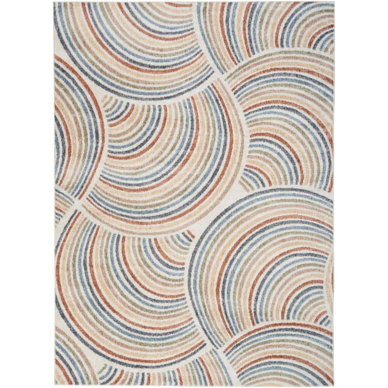 Nourison Astra Machine Washable Ivory Multicolor 7 ft. x 9 ft. All-over design Contemporary Area Rug 121981