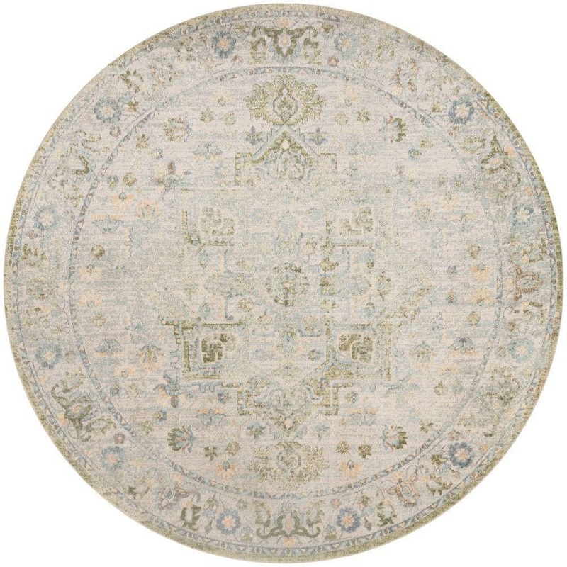Nourison Beige 8 ft. x 8 ft. Distressed Traditional Round Astra Machine Washable Area Rug 933003