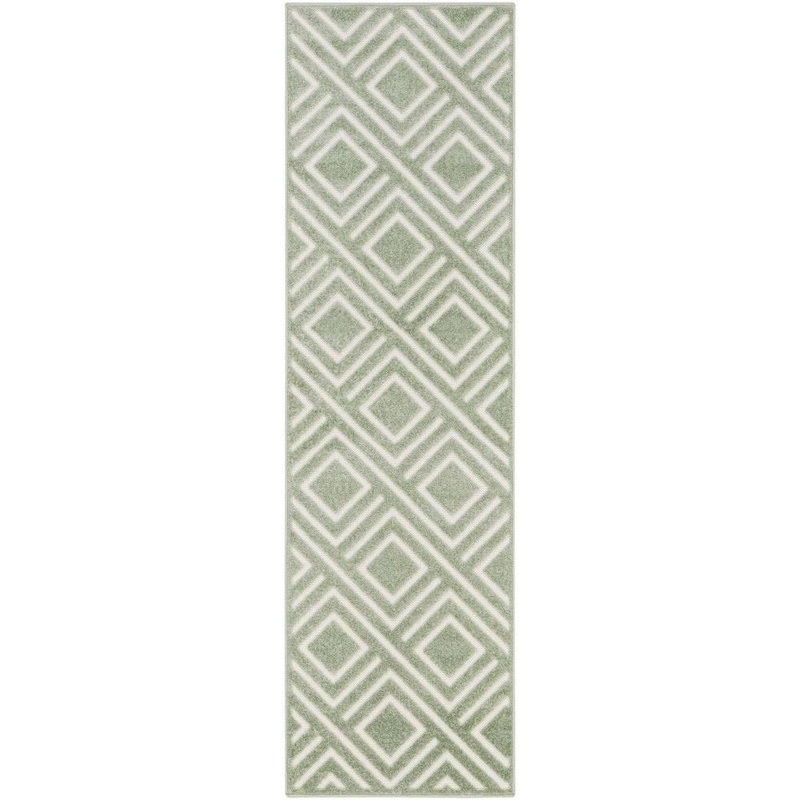 Nourison Casual Green 2 ft. x 6 ft. Checker Contemporary Runner Area Rug 984210