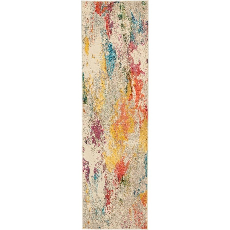 Nourison Celestial Ivory/Multicolor 2 ft. x 8 ft. Abstract Art Deco Kitchen Runner Area Rug 482808