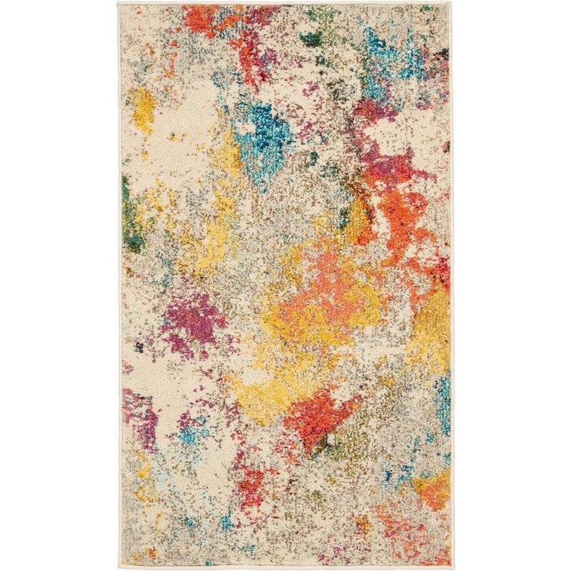 Nourison Celestial Ivory/Multicolor doormat 2 ft. x 4 ft. Abstract Art Deco Kitchen Area Rug 482792