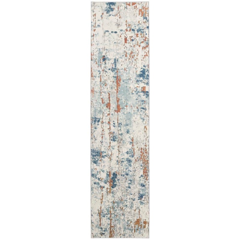 Nourison Concerto Beige Blue Rust 2 ft. x 8 ft. Abstract Contemporary Runner Area Rug 941763