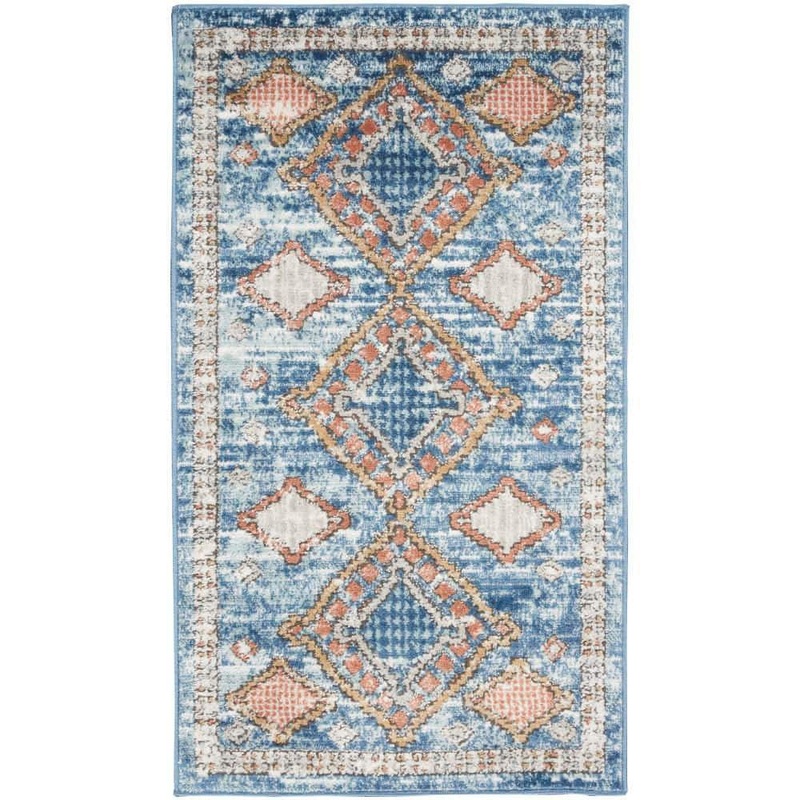 Nourison Concerto Blue  doormat 2 ft. x 4 ft. Border Contemporary Kitchen Area Rug 825605
