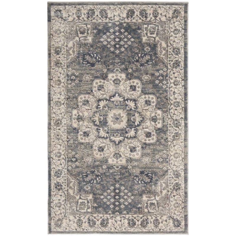 Nourison Concerto Grey/Ivory 3 ft. x 5 ft. Botanical Traditional Kitchen Area Rug 808851