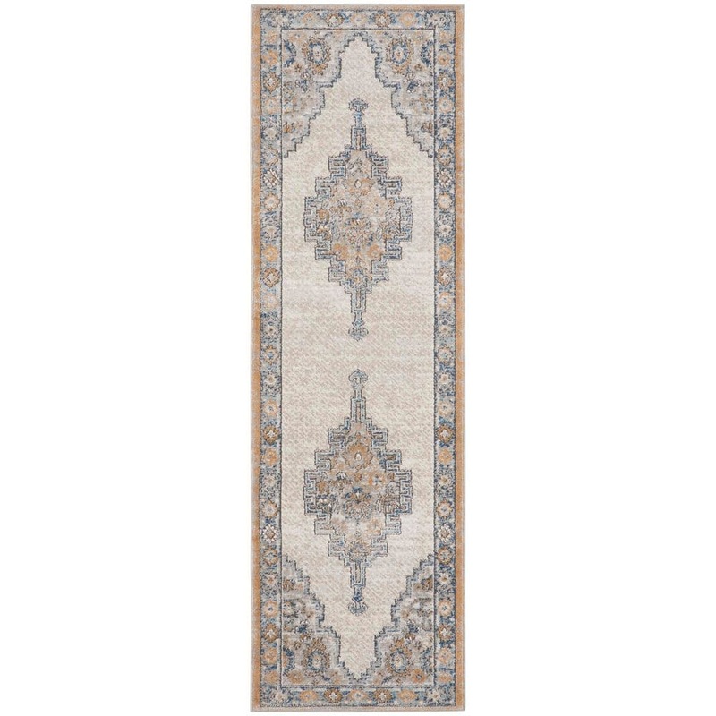 Nourison Concerto Grey/Light Blue 2 ft. x 8 ft. Bordered Traditional Kitchen Runner Area Rug 821911