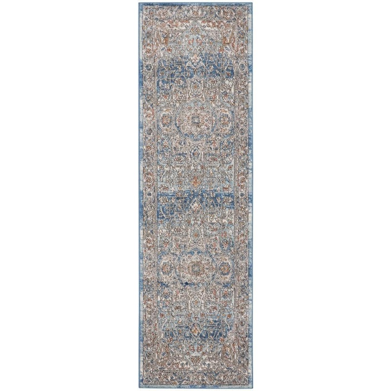 Nourison Concerto Ivory Blue 2 ft. x 8 ft. Bordered Traditional Kitchen Runner Area Rug 822239
