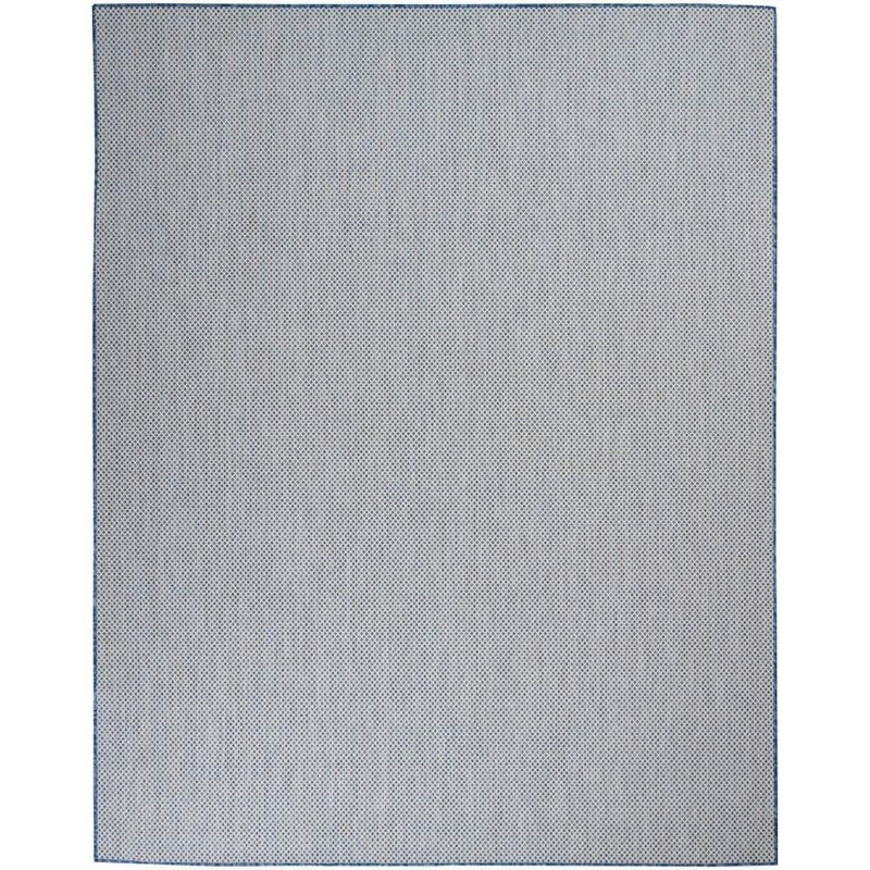 Nourison Courtyard Ivory Blue 9 ft. x 12 ft. Geometric Contemporary Indoor/Outdoor Patio Area Rug 841810