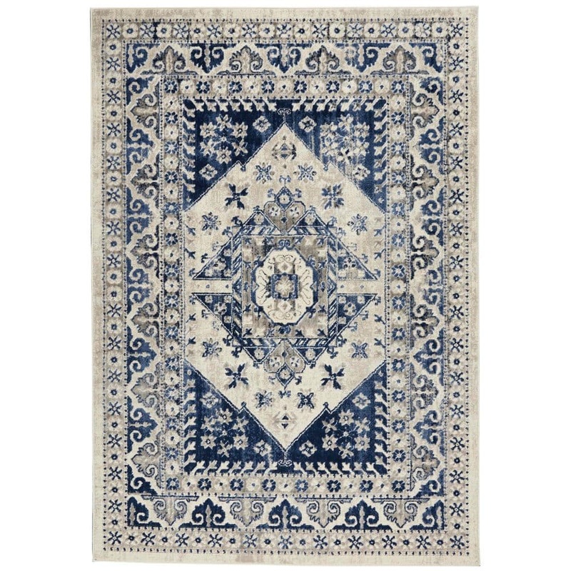 Nourison Cyrus Ivory Blue 5 ft. x 7 ft. Medallion Traditional Area Rug 795861