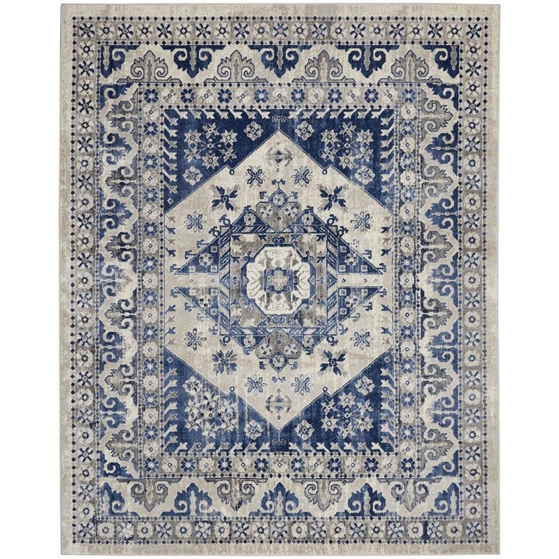 Nourison Cyrus Ivory Blue 8 ft. x 10 ft. Medallion Traditional Area Rug 795885
