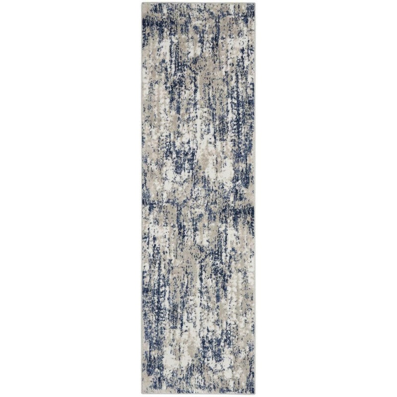 Nourison Cyrus Ivory/Navy 2 ft. x 8 ft. Abstract Contemporary Kitchen Runner Area Rug 795687