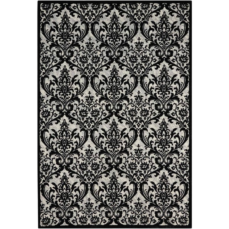 Nourison Damask Black/White 5 ft. x 7 ft. Oriental Vintage Area Rug 341440