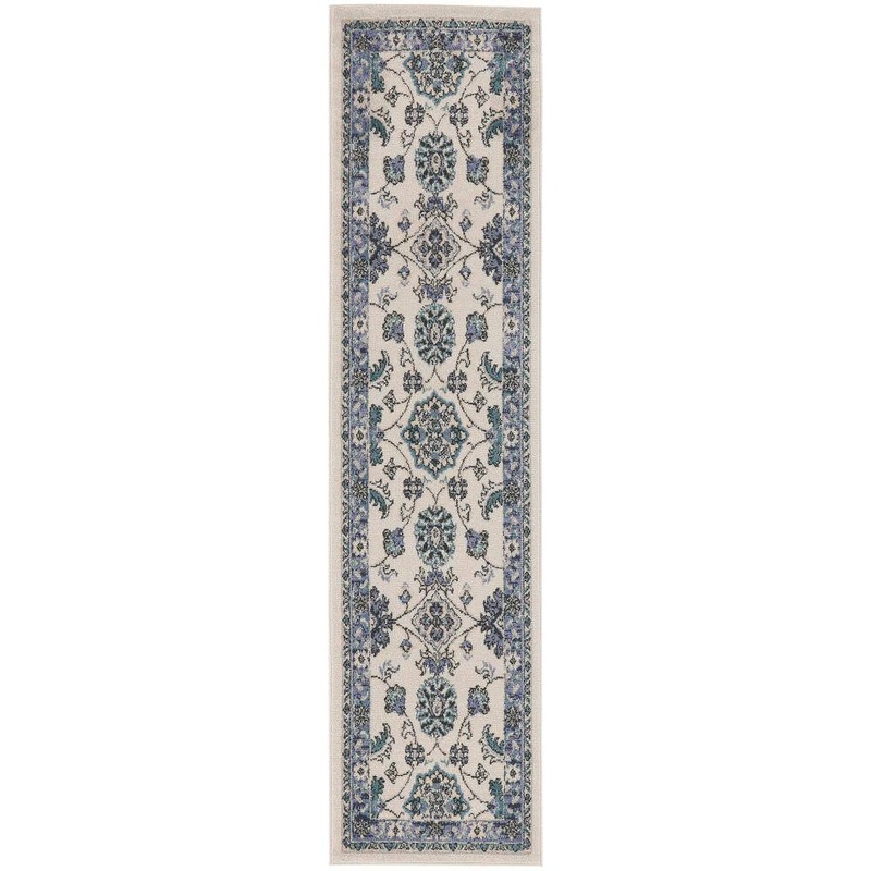Nourison Essentials Ivory Blue 2 ft. x 6 ft. Center medallion Traditional Runner Area Rug 998484