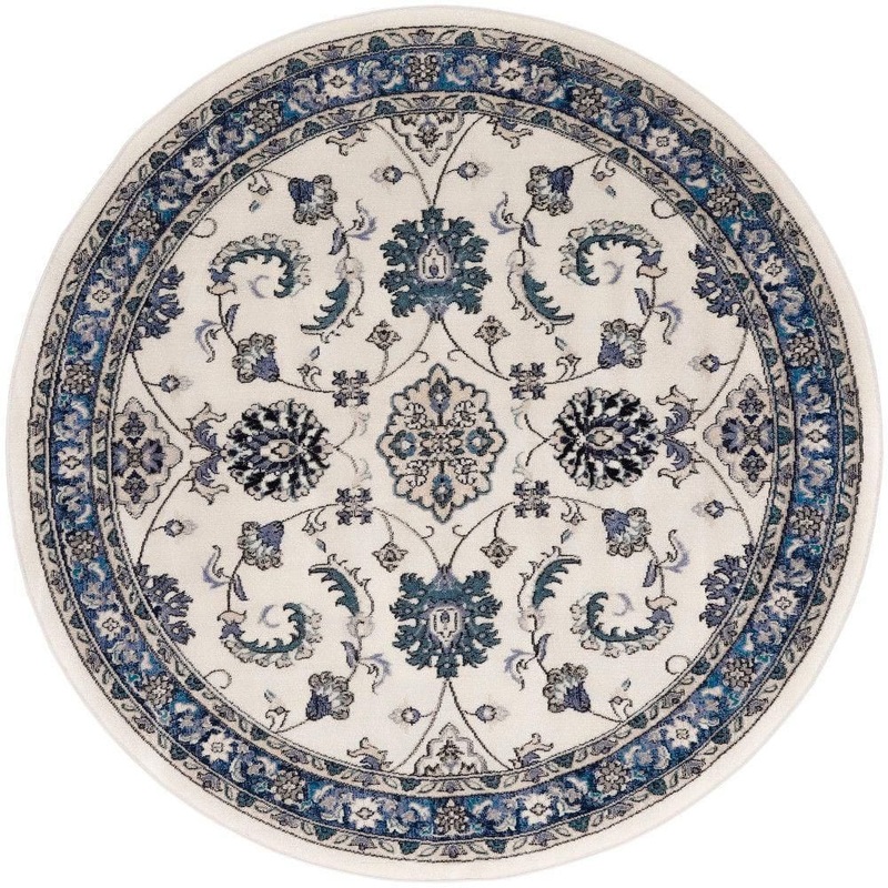 Nourison Essentials Ivory Blue 8 ft. x 8 ft. Center medallion Traditional Round Area Rug 998514
