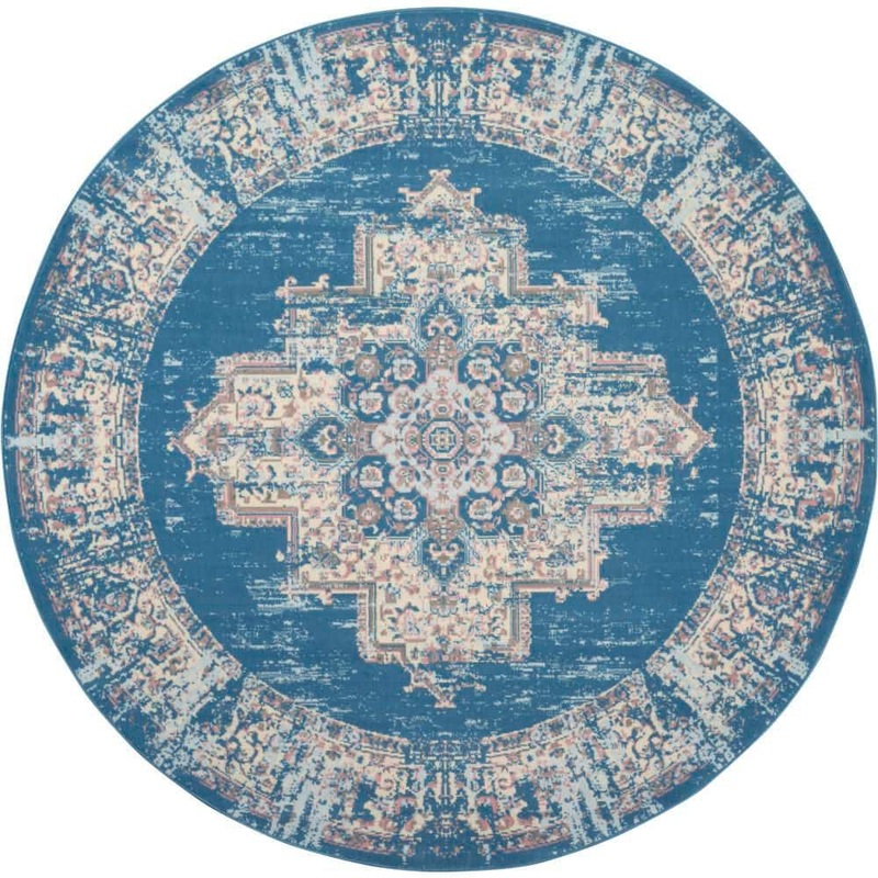 Nourison Grafix Blue 8 ft. x 8 ft. Persian Medallion Transitional Round Rug 481610