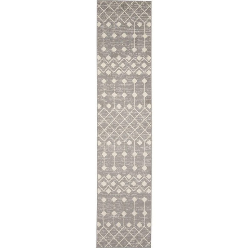 Nourison Grafix Grey 2 ft. x 10 ft. Moroccan Boho Kitchen Runner Area Rug 113702