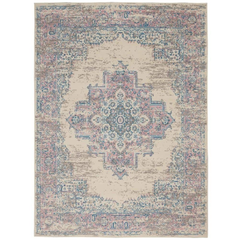 Nourison Grafix Ivory/Pink 6 ft. x 9 ft. Persian Medallion Transitional Area Rug 481658