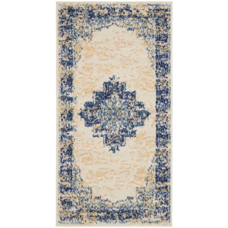 Nourison Grafix White doormat 2 ft. x 4 ft. Persian Medallion Transitional Kitchen Area Rug 810038