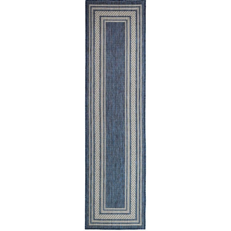Nourison Horizon Denim 2 ft. x 6 ft. Indoor/Outdoor Bordered Contemporary Runner Area Rug 128626