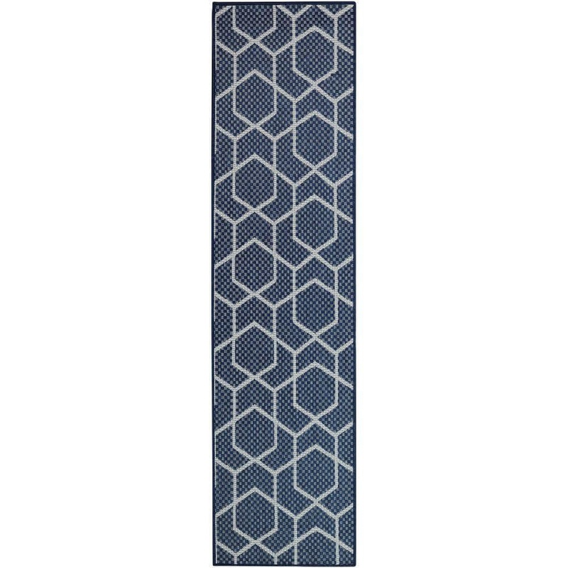 Nourison Horizon Navy 2 ft. x 8 ft. Indoor/Outdoor All-Over design Contemporary Runner Area Rug 126493