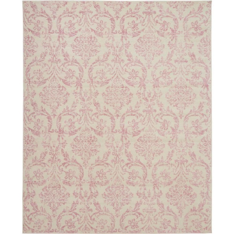 Nourison Jubilant Ivory/Pink 9 ft. x 12 ft. Damask Transitional Area Rug 764843