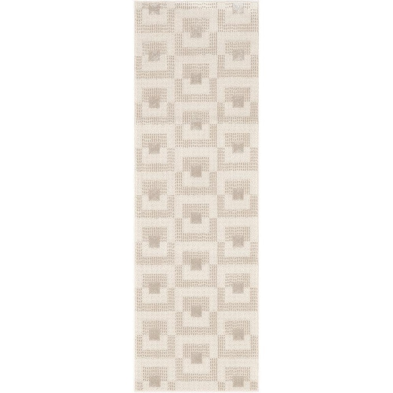Nourison Nordic Ivory Beige 2 ft. x 6 ft. Geometric Contemporary Runner Area Rug 119945