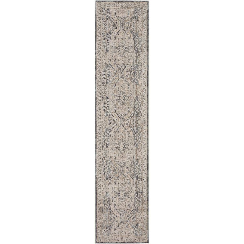Nourison Nyle Ivory Charcoal 2 ft. x 8 ft. Vintage Persian Kitchen Runner Area Rug 102423