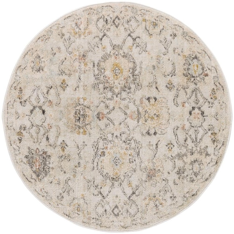 Nourison Oushak Home Grey 8 ft. x 8 ft. Floral Traditional Round Area Rug 997067
