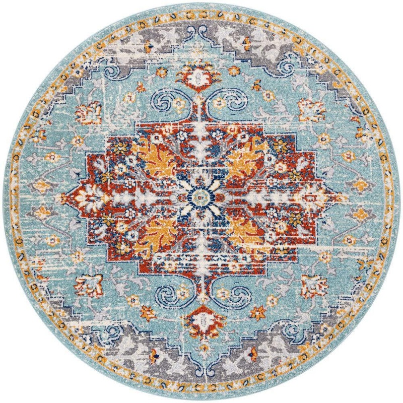 Nourison Passion Aqua Multicolor 8 ft. x 8 ft. Center medallion Traditional Round Area Rug 968418