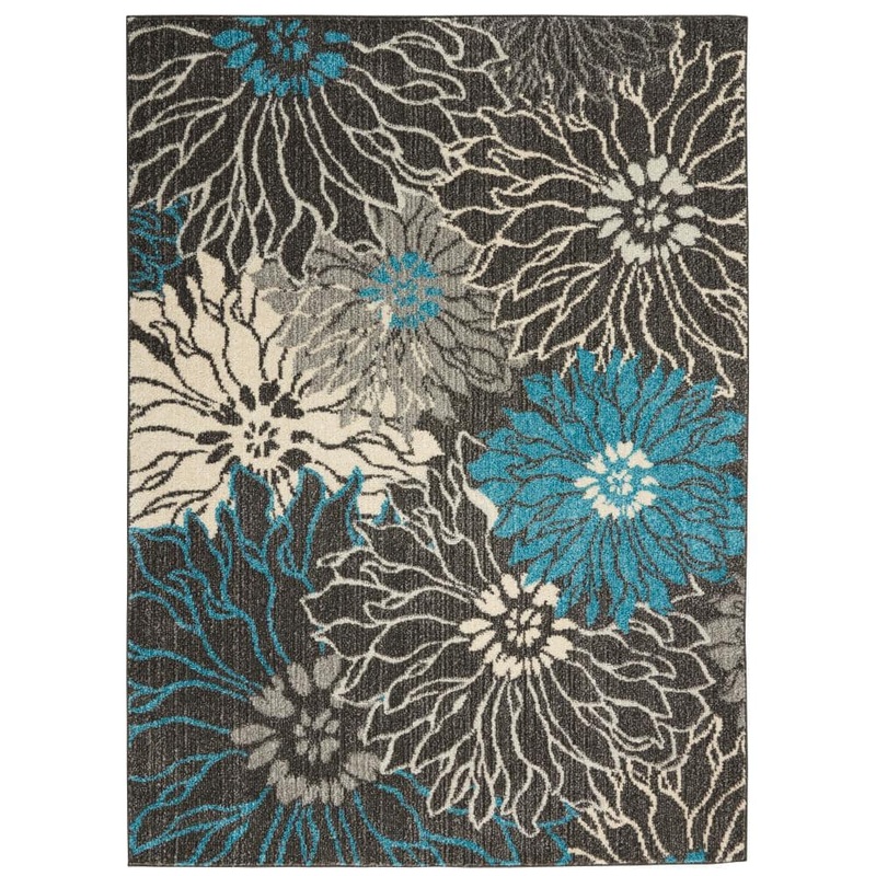 Nourison Passion Charcoal/Blue 4 ft. x 6 ft. Floral Contemporary Area Rug 734709