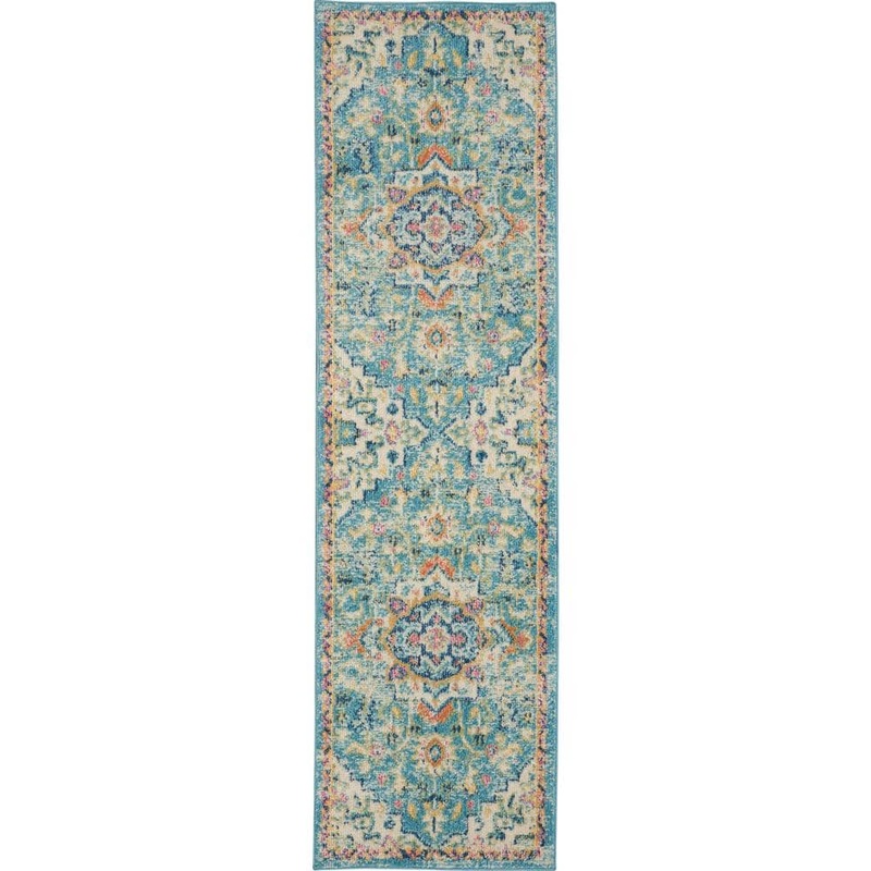 Nourison Passion Ivory/Light Blue 2 ft. x 8 ft. Persian Modern Transitional Kitchen Runner Area Rug 747907