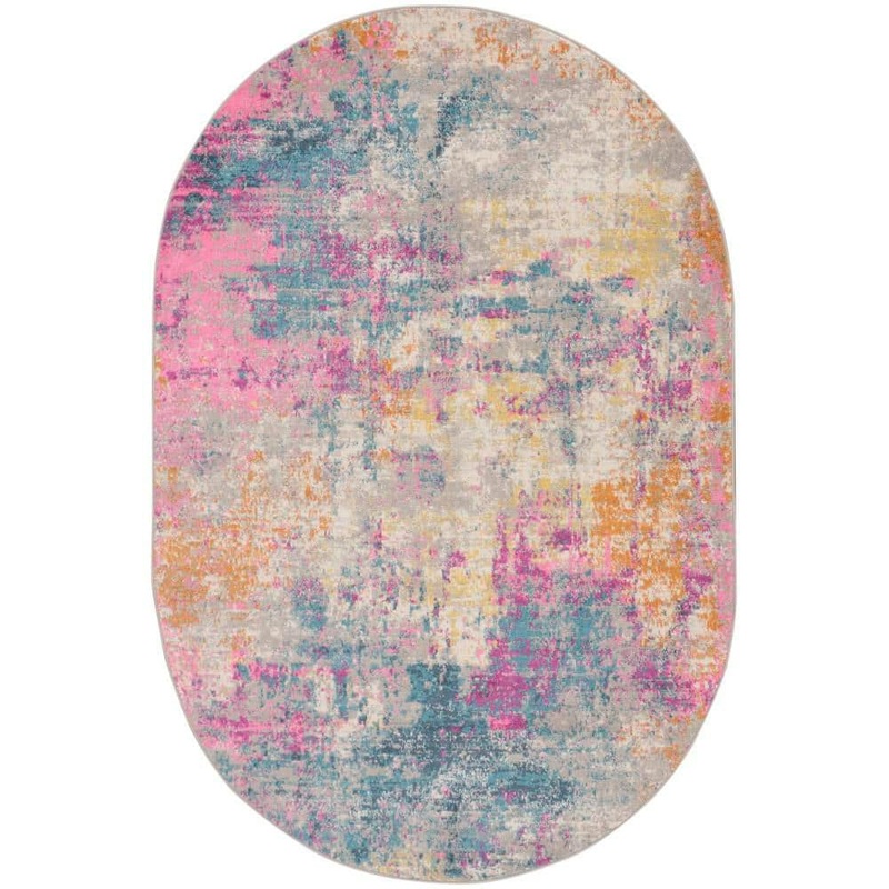 Nourison Passion Ivory Multicolor 6 ft. x 9 ft. Abstract Contemporary Oval Area Rug 936912