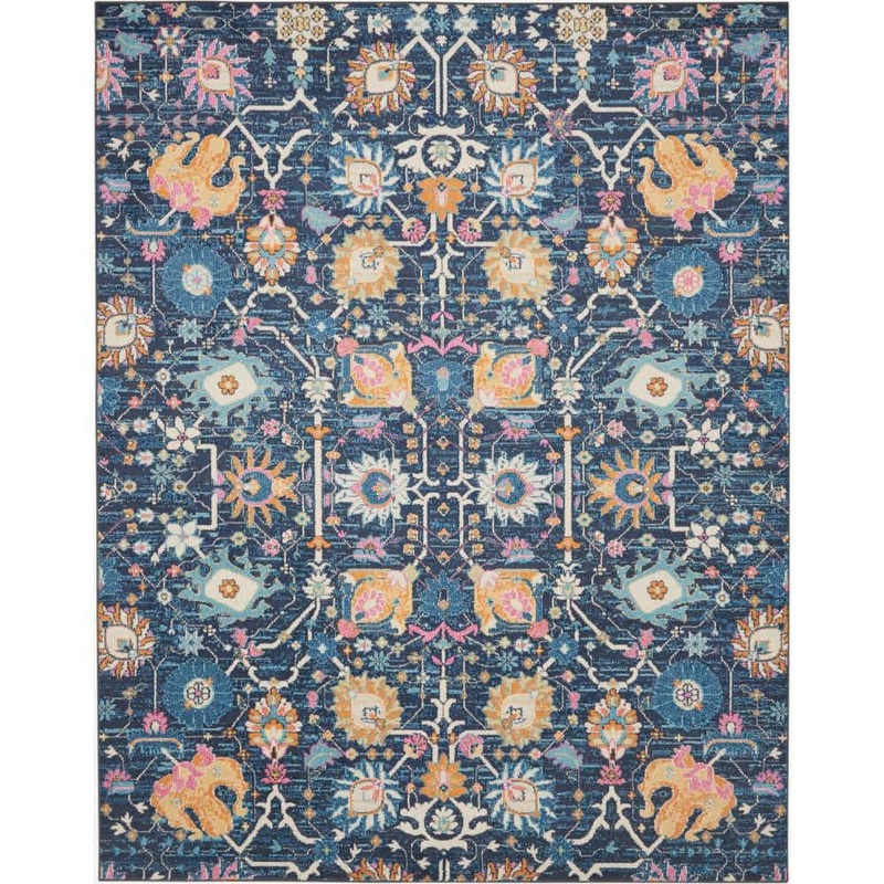 Nourison Passion Navy 9 ft. x 12 ft. Floral Transitional Area Rug 014771