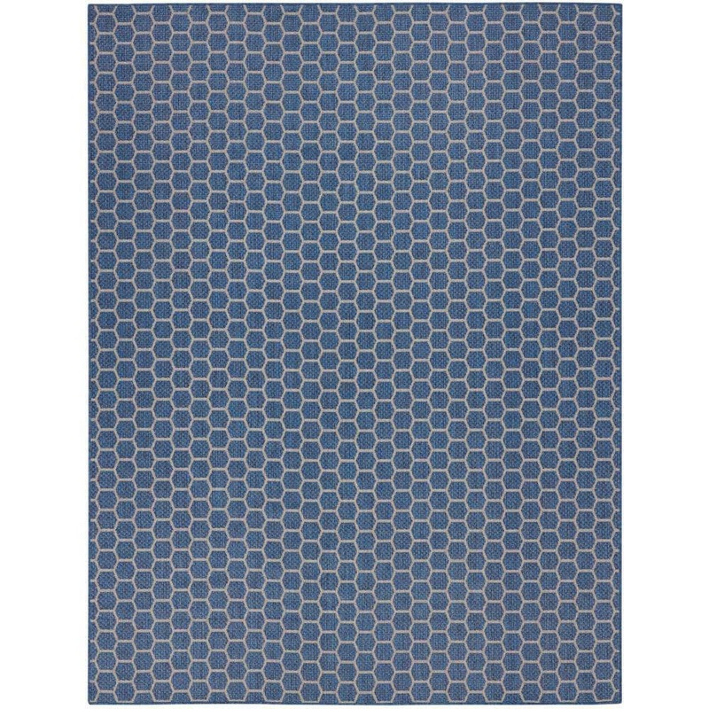 Nourison Reversible Indoor Outdoor Blue 8 ft. x 10 ft. Honeycomb Contemporary Area Rug 974075