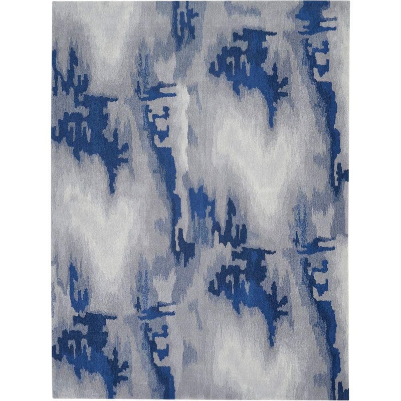 Nourison Symmetry Grey/Blue 9 ft. x 12 ft. Abstract Contemporary Area Rug 709769