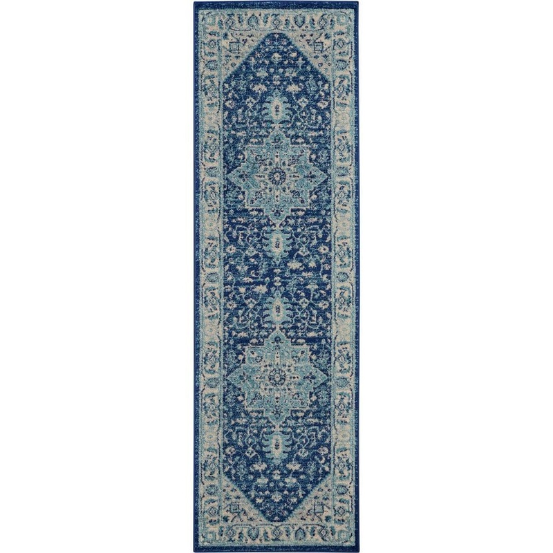 Nourison Tranquil Ivory/Navy 2 ft. x 7 ft. Persian Vintage Kitchen Runner Area Rug 485250