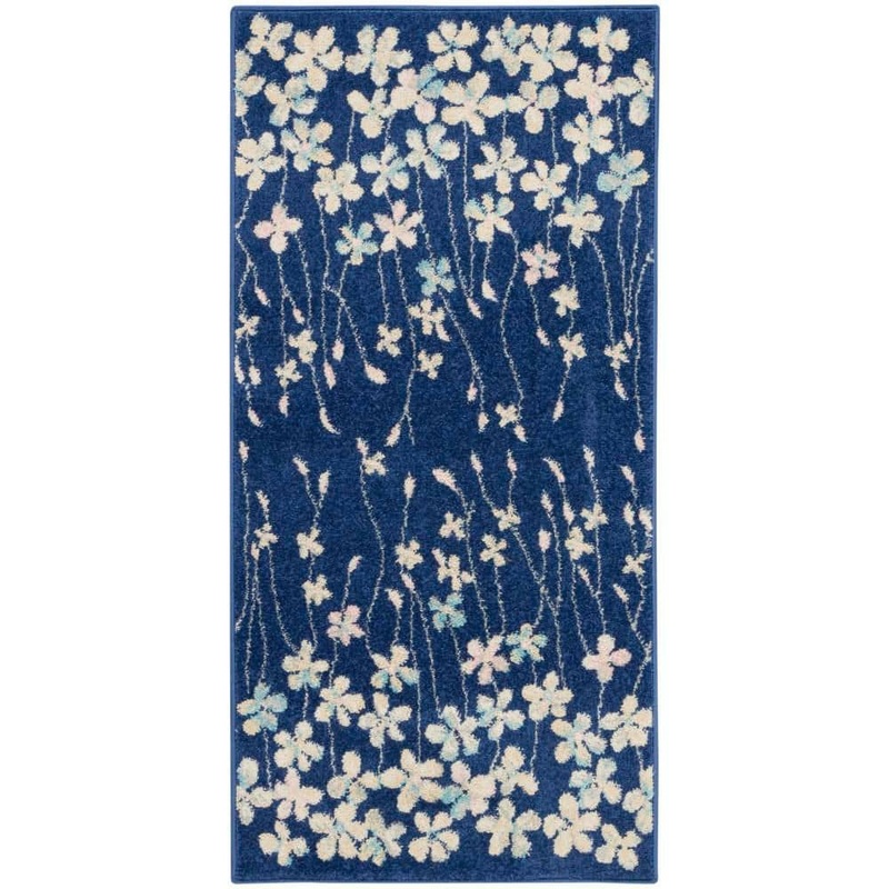 Nourison Tranquil Navy Blue doormat 2 ft. x 4 ft. Floral Modern Kitchen Area Rug 484383